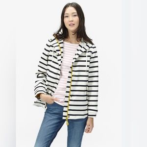 Joules Right as Rain Waterproof Black & White Striped Rain Coat, Size S US 2